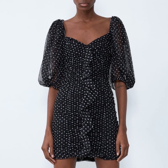 Zara Polka Dot Ruched Dress Never Worn 